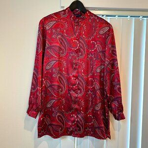 Vintage Karen Scott Tunic Paisley Satin Blouse Size Medium
